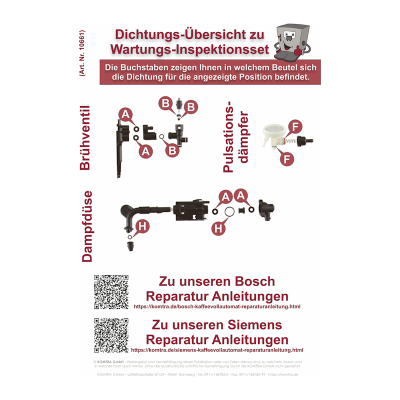 Reparatur Wartungsset / Inspektionsset (für Geräte mit Drainageventil)