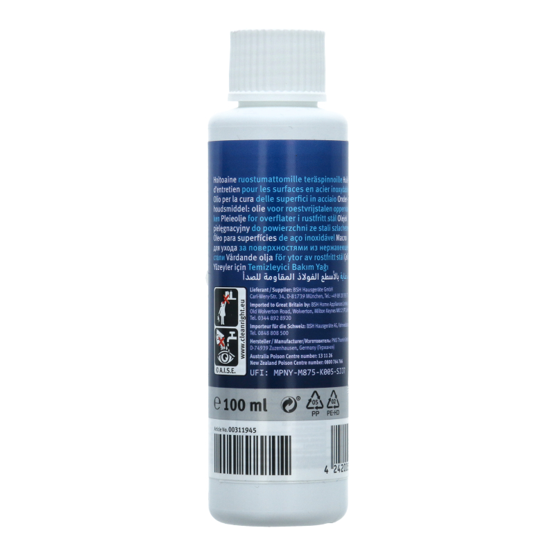 Pflegeöl (100ml) für Edelstahloberflächen Original BSH